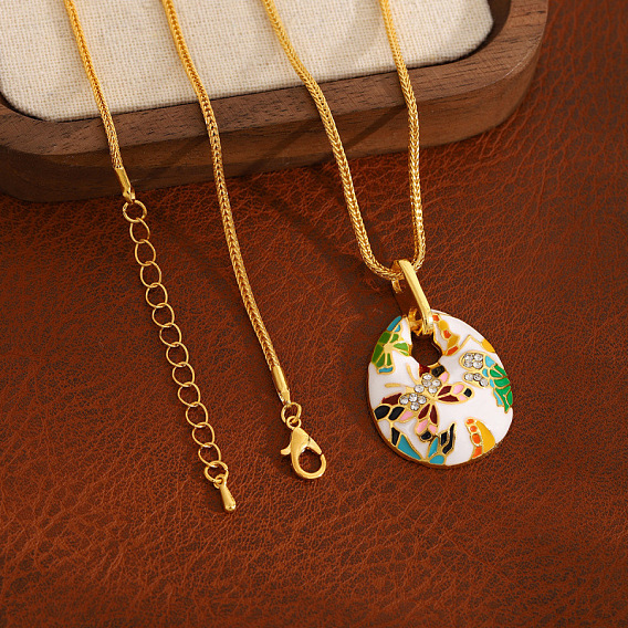 Collares con colgante de esmalte de aleación para mujer., mariposa, con diamantes de imitación de cristal, dorado