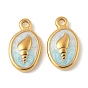 304 Stainless Steel Enamel Pendants, Oval with Conch Charms, Ion Plating(IP), Real 18K Gold Plated