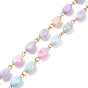 Crackle Glass Beaded Chains, with Brass Findings, Unwelded, Dyed & Heated, Oval