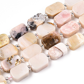 Natural Pink Opal Beads Strands, with Seed Beads, Rectangle