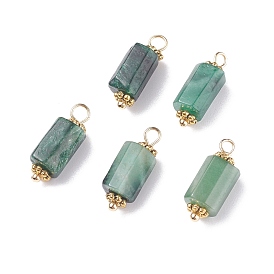 Natural Emerald Quartz Pendants, with Golden Tone Brass & Alloy Findings, Faceted, Column