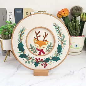 DIY Deer Pattern Embroidery Kits, Included Needle, Threads, Fabric, Needle, Gourd Threader, without Embroidery Hoop