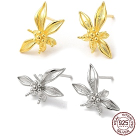 925 Sterling Silver Stud Earring Findings, Flower, for Half Drilled Beads