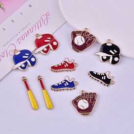 Alloy Enamel Pendants, Baseball Bar/Glove/Helmet/Shoes Charm, Golden