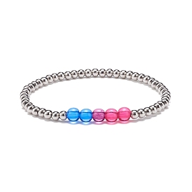 Bracelet extensible en perles rondes en acrylique et en acier inoxydable pour femme