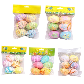 6Pcs 6 Styles Foam Simulated Egg Pendant Decorations, Easter Party Ornaments, with Ribbon, Easter Egg