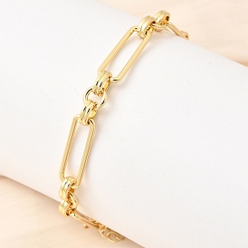 Прямоугольные латунные браслеты-цепочки для женщин, долгоиграющий, гальваническое покрытие стеллажа, без свинца и без кадмия
