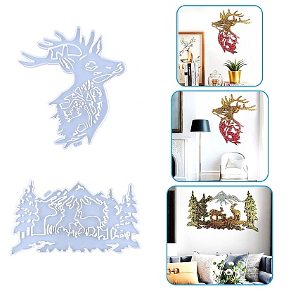 DIY Christmas Theme Display Decoration Food Grade Silicone Molds, Wall Hanging Ornament Resin Casting Molds, for Home Ornament Craft Making