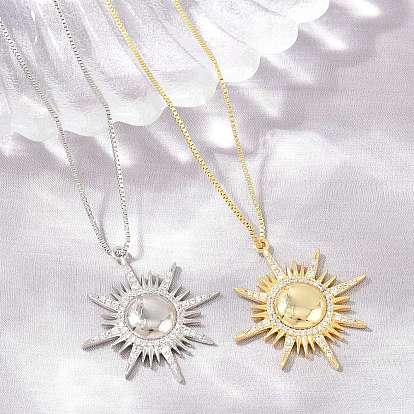 Collar ajustable con colgante de sol de latón con micro pavé de circonitas cúbicas transparentes., sin plomo y cadmio, chapado en rack, larga duración plateado