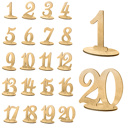 20 шт. таблички с номерами из фанеры 1~20, Таблички с номерами столов для свадеб и вечеринок на подставках