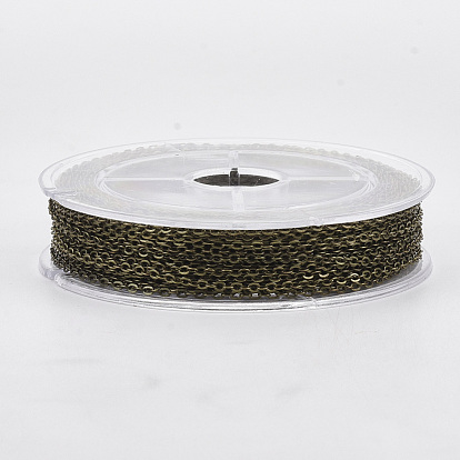 Brass Coated Iron Cable Chains, Soldered, with Spool, Flat Oval