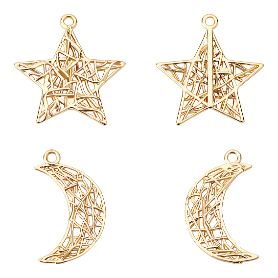 16 шт 2 стиль латунные подвески, долговечный, звезда и луна