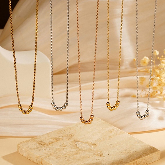 304 ожерелья с подвесками из круглых бусин из нержавеющей стали для женщин