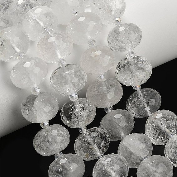 Природных кристаллов кварца бисер нитей, горного хрусталя, рондель, граненые, со стеклянными бусинами