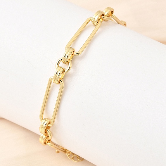 Прямоугольные латунные браслеты-цепочки для женщин, долгоиграющий, гальваническое покрытие стеллажа, без свинца и без кадмия