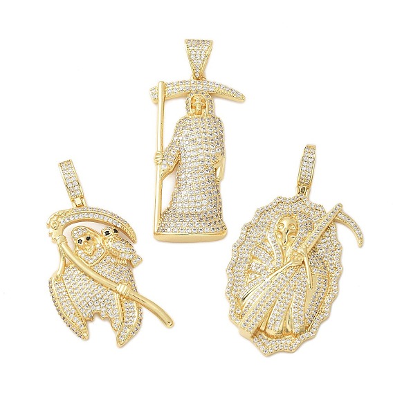 Латунные микро проложить кубического циркония подвески, Санта Муэрте, стойки покрытие, без кадмия и без свинца, долговечный