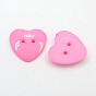 Acrylic Sewing Buttons for Costume Design, Heart Buttons, 2-Hole, Dyed, 25x24x4mm, Hole: 2mm