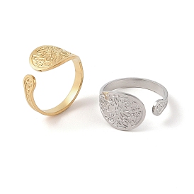 304 Stainless Steel Cuff Rings, Open Rings for Women, Butterfly & Flower Pattern