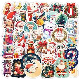 50Pcs Christmas Theme Cartoon Paper Stickers, Self-Adhesive Decals, for Water Bottles Laptop Phone Skateboard Decoration