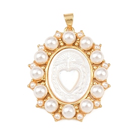 Овальные подвески из натуральной белой ракушки, с латунной оправой и искусственным жемчугом из АБС-пластика, реальный 18 k позолоченный, долговечный, без кадмия и без свинца, стойки покрытие