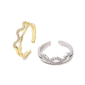 Открытое кольцо-манжета с прозрачной волной кубического циркония, украшения из латуни для женщин