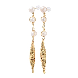 Boucles d'oreille en perles naturelles, avec des embouts en laiton et 925 épingles en argent sterling, oeil de cheval