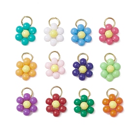 12 шт. Непрозрачные подвески из акрила, цветок, с открытыми пружинными кольцами из нержавеющей стали 304
