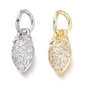 Brass Micro Pave Clear Cubic Zirconia Pendants, with Jump Rings, Strawberry