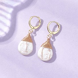 Серьги-подвески из латуни в форме капли, с натуральным барочным жемчугом кеши