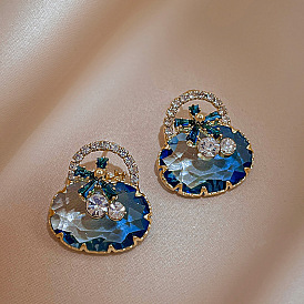 925 Silver Vintage Water Diamond Zirconia Stud Earrings & Handbag Set
