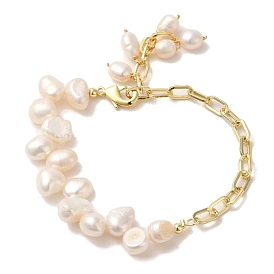 Natural Pearl Charm Bracelets, with Brass Paperclip Chains