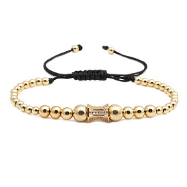 Gold-Plated Funnel with CZ Charm Beaded Men's Bracelet Weave Accessory
