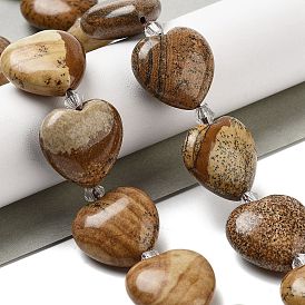 Natural Picture Jasper Beads Strands, Heart, with Seed Beads