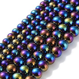Brins de perles d'agate noire naturelle galvanisées, ronde