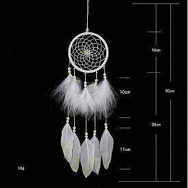 Woven Web/Net with Feather Hanging Ornaments, Flat Round for Room Interior Home Decoration