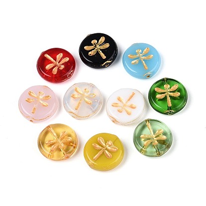 Стеклянные бусины смешанных стилей, плоские круглые и стрекозы, золотой металл обвитыми