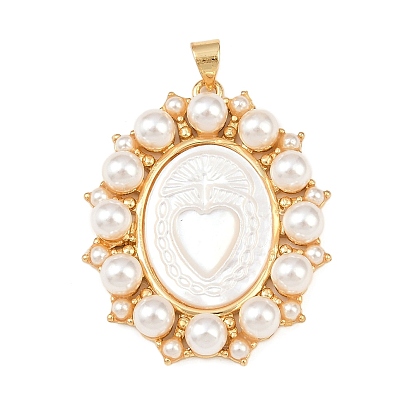 Овальные подвески из натуральной белой ракушки, с латунной оправой и искусственным жемчугом из АБС-пластика, реальный 18 k позолоченный, долговечный, без кадмия и без свинца, стойки покрытие