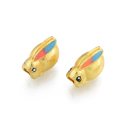 Alloy Enamel Beads, Matte Gold Color, Rabbit
