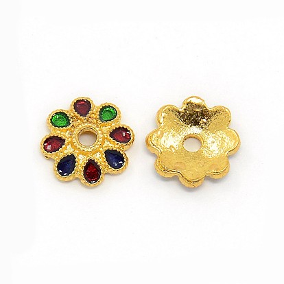 Imitation Indonesia Style Golden Plated Alloy Enamel Flower Bead Caps, 10x3mm, Hole: 2mm