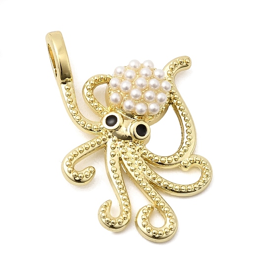 Подвески из эмали и сплава, Подвески в виде осьминога с пластиковой жемчужиной, стойки покрытие, белые