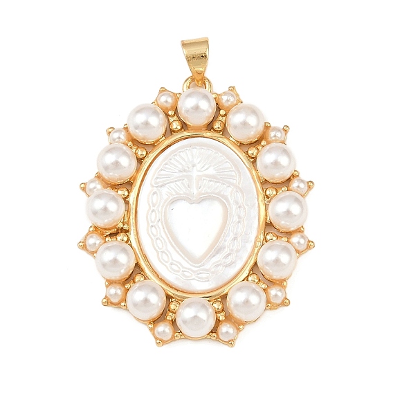 Овальные подвески из натуральной белой ракушки, с латунной оправой и искусственным жемчугом из АБС-пластика, реальный 18 k позолоченный, долговечный, без кадмия и без свинца, стойки покрытие