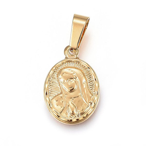 201 Stainless Steel Pendants, Oval with Virgin Mary