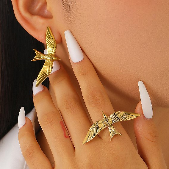 Голубь мира 304 Наборы сережек-гвоздиков и колец-манжет из нержавеющей стали