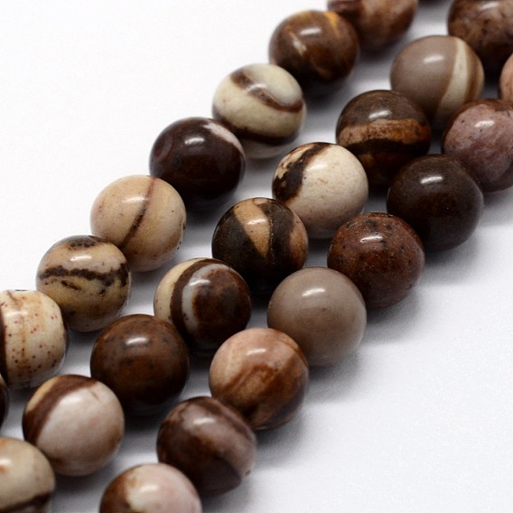 Natural Zebra Jasper Beads Strands, Round