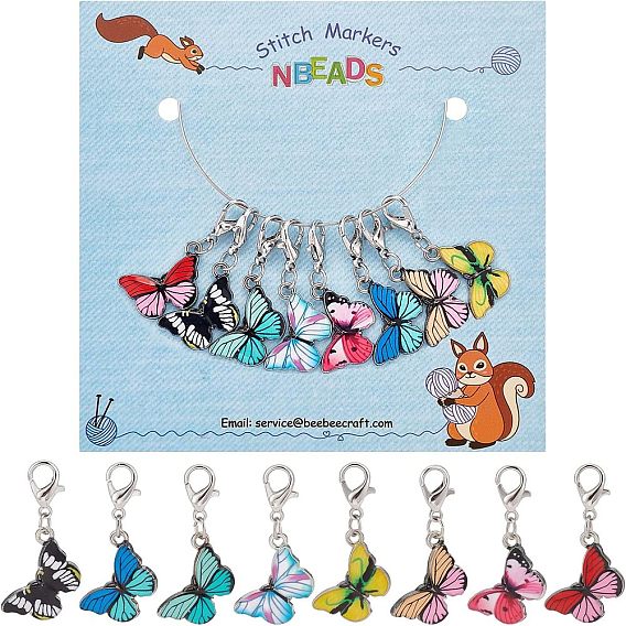 Подвески из сплава с эмалью, застежки из лобстера из цинкового сплава и 304 кольца из нержавеющей стали, бабочка