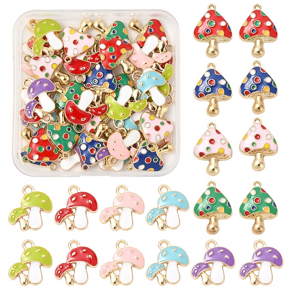 36шт 9 стили осенняя тема подвески из сплава с эмалью, без кадмия и без свинца, двойной гриб, золотой свет