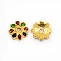 Imitation Indonesia Style Golden Plated Alloy Enamel Flower Bead Caps, 10x3mm, Hole: 2mm