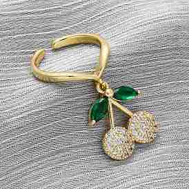 Открытые манжеты из латуни с микропаве и цирконием для женщин, вишня, стойки покрытие, прочное покрытие, без кадмия и без свинца