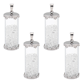 Unicraftale 4Pcs Transparent Glass Pendants, with Crystal Rhinestone inside and 304 Stainless Steel Findings, Column
