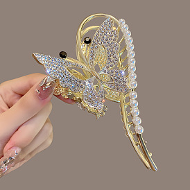 Autumn and winter pearl studded diamond bow clip large temperament clip retro pearl headdress female